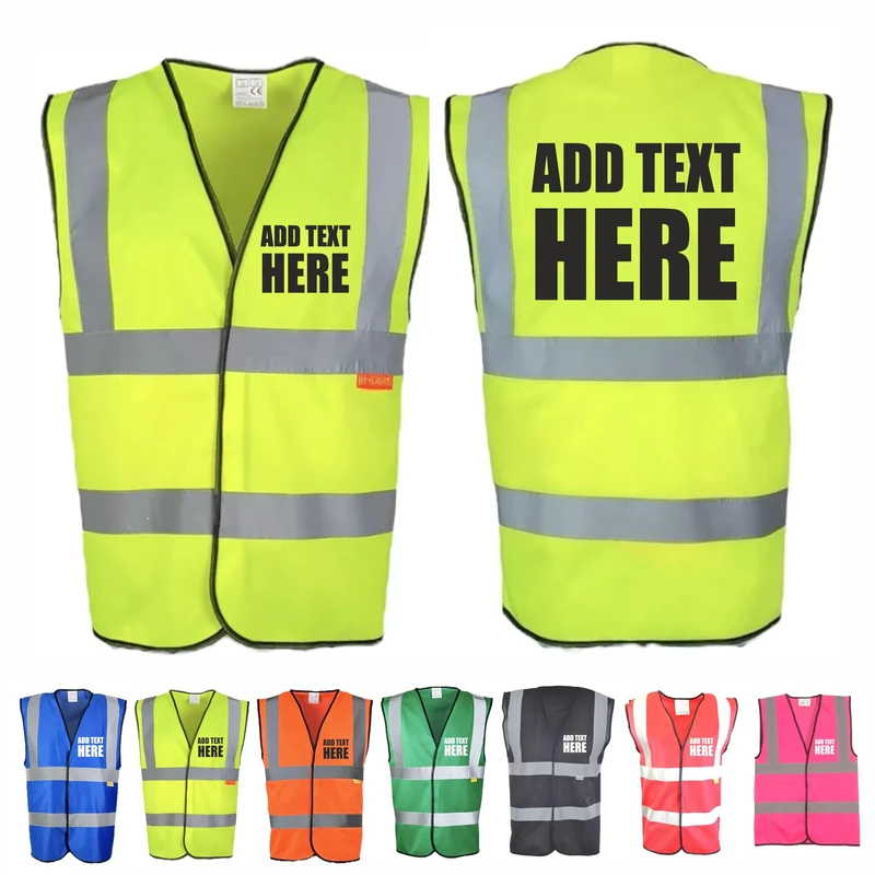 Brook Hi Vis, Hi Vis Safety Vest Custom Printed Personalised High Viz Waistcoats, Add Your Text To Front and Back, Brand Your Company Logo