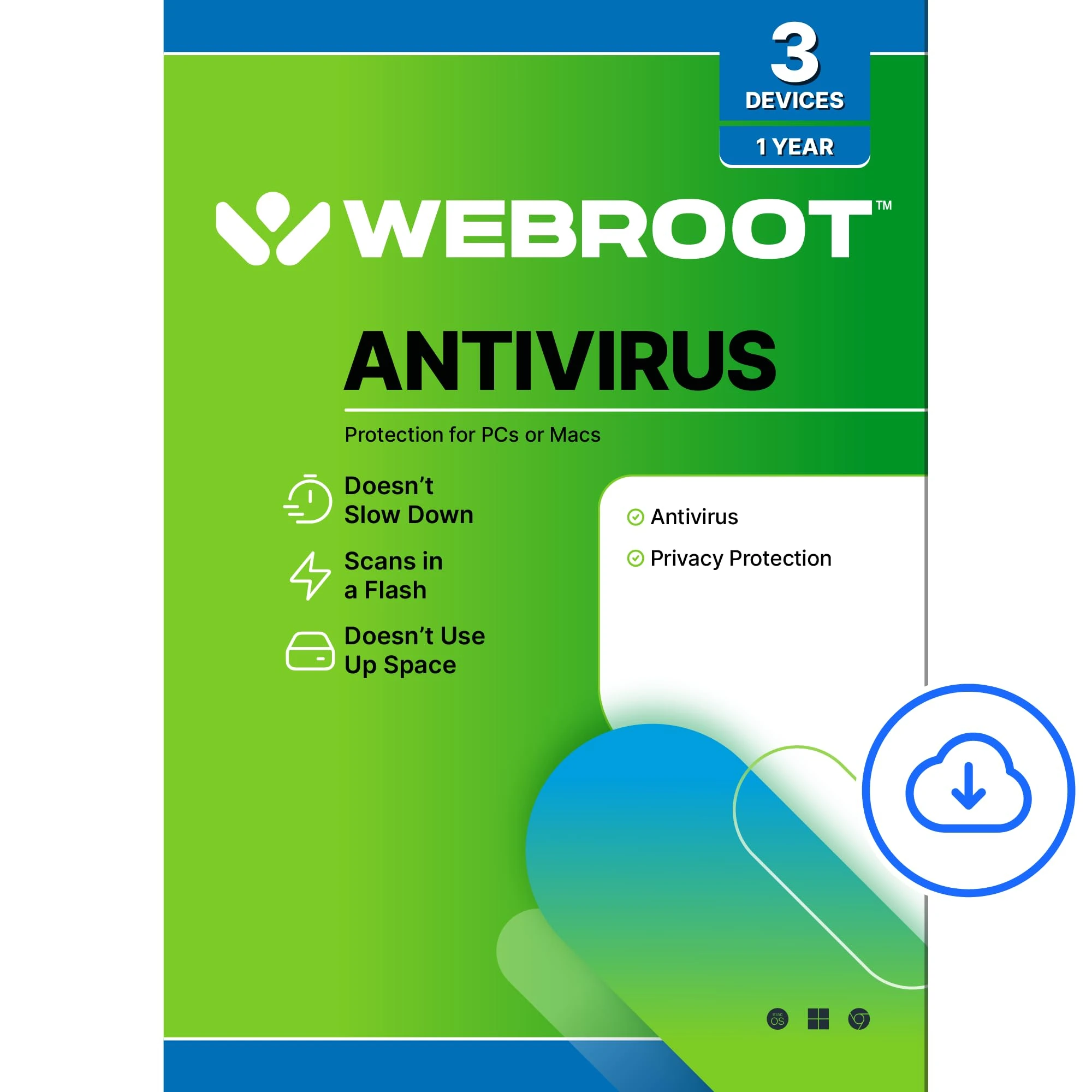 WEBROOT Antivirus Software 2025 | 3 Devices | 1 Year | Mac/Windows/Chrome | Activation code per email