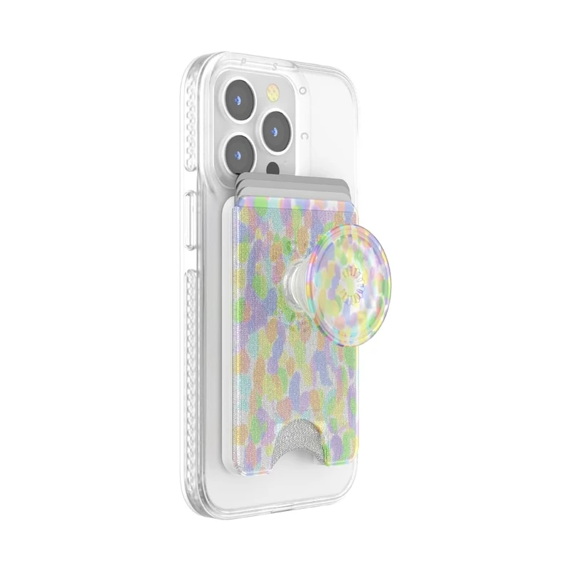 PopSockets Phone Wallet with Expanding Grip, Phone Card Holder, Wireless Charging Compatible, Wallet Compatible with MagSafe - Rainbow Glass