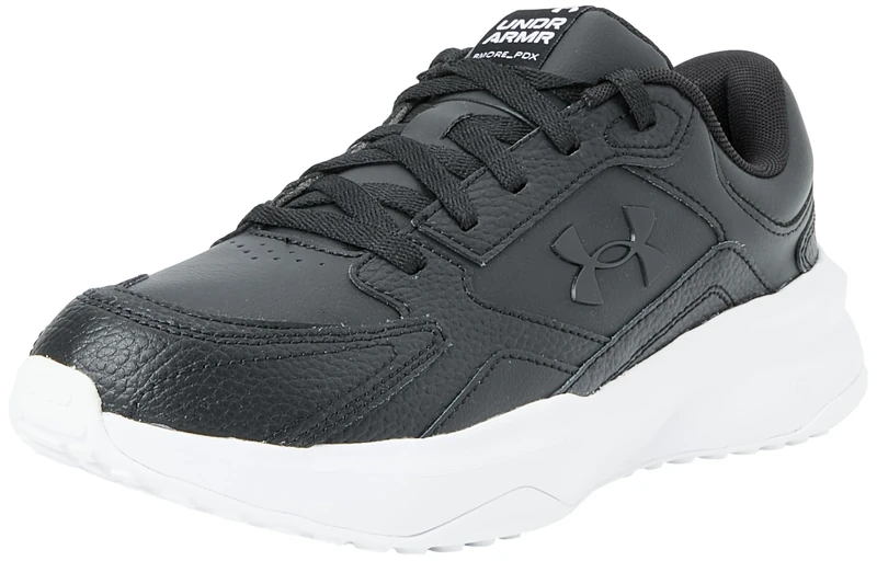 Under Armour Men's Edge Leather Sneaker, Black/Black/White, 16