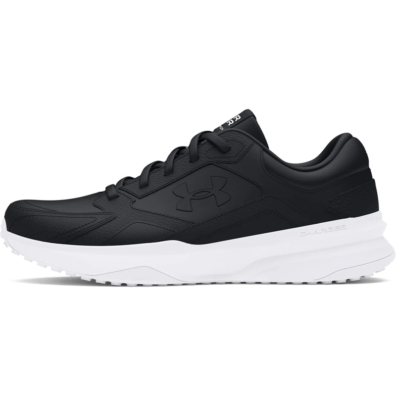 Under Armour Men's Edge Leather Sneaker, Black/Black/White, 14.5