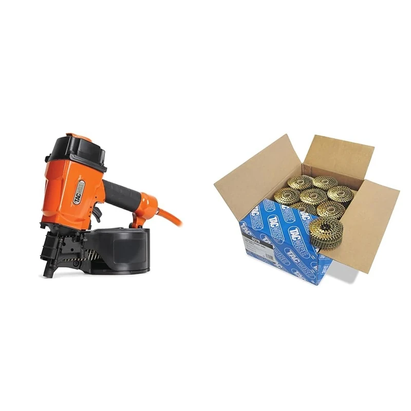 Tacwise GCN57P Air Coil Nail Gun and 9000 Type 2.3 x 50 mm Bright Flat Top Coil Nails, Diamond Point, Ring Shank, 16° Inclined