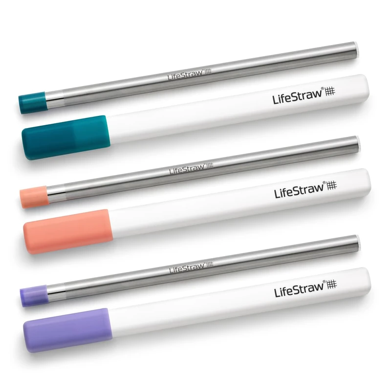 LifeStraw Sip 3-Pack, Reusable Stainless Steel Water Filter Drinking Straw with 3 Carry Cases, Removes Microplastics, Bacteria and Parasites for Travel and Everyday Use