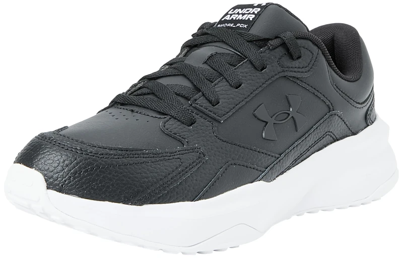 Under Armour Men's Edge Leather Sneaker, Black/Black/White, 13.5