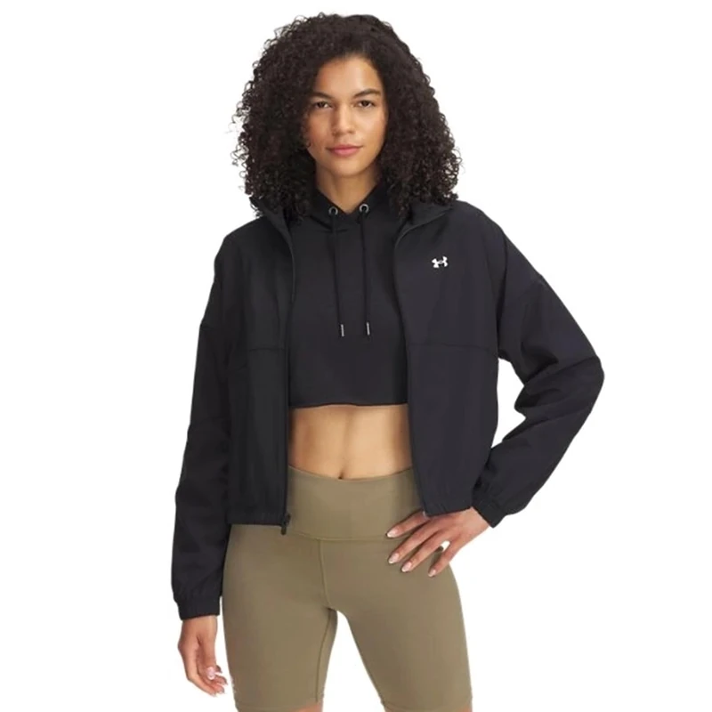 Under Armour Women's Rival Woven Jacket, Water-Repellent Ladies' Jacket for Sports and Outdoor Pursuits, Light Coat for Women,Black / / White,LG