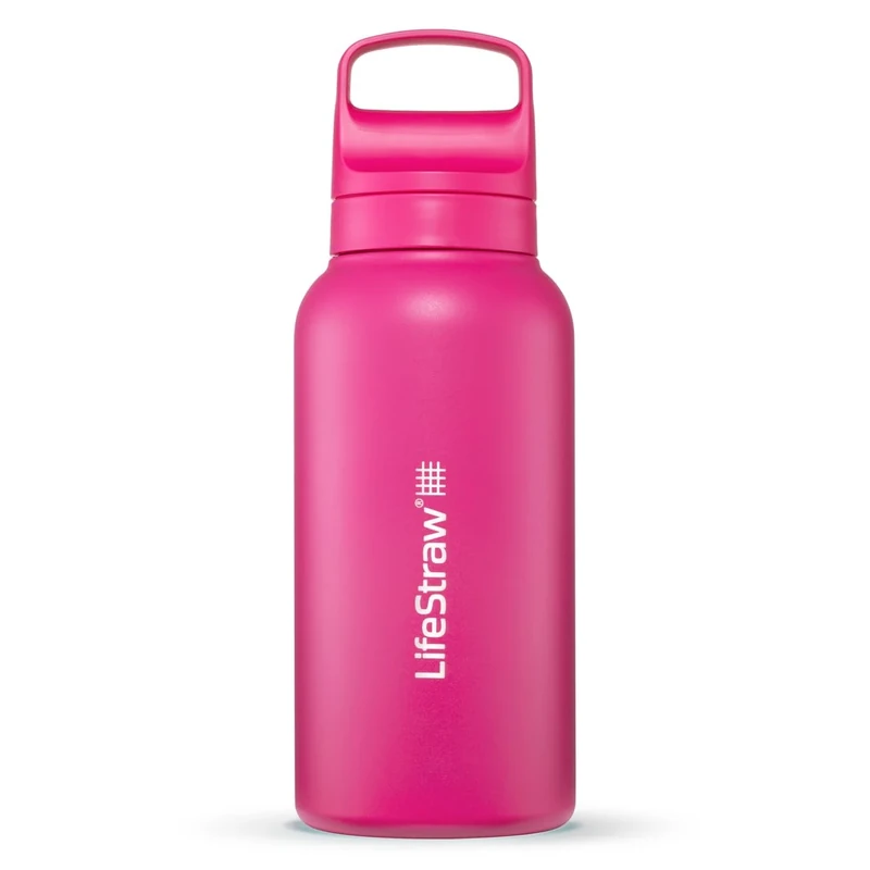 LifeStraw Go Series – Insulated Stainless Steel Water Filter Bottle for Travel and Everyday Use, 1L Orchid Pink