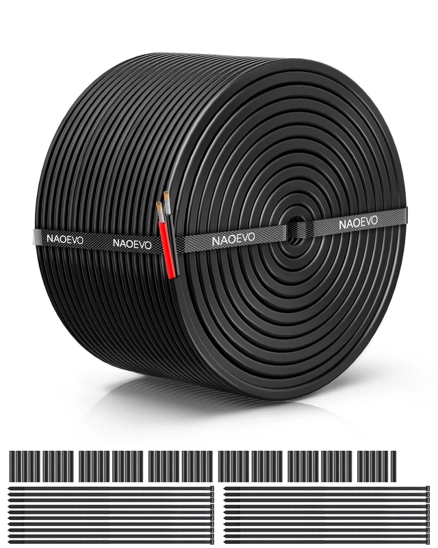 NAOEVO 10 Gauge Wire 2 Conductor Electrical Wire, 10 AWG Stranded PVC Cord, 12V Low Voltage/Tinned Copper/Flexible Cable for Automotive Wiring, Lamp Cord, Marine Cable (100FT)