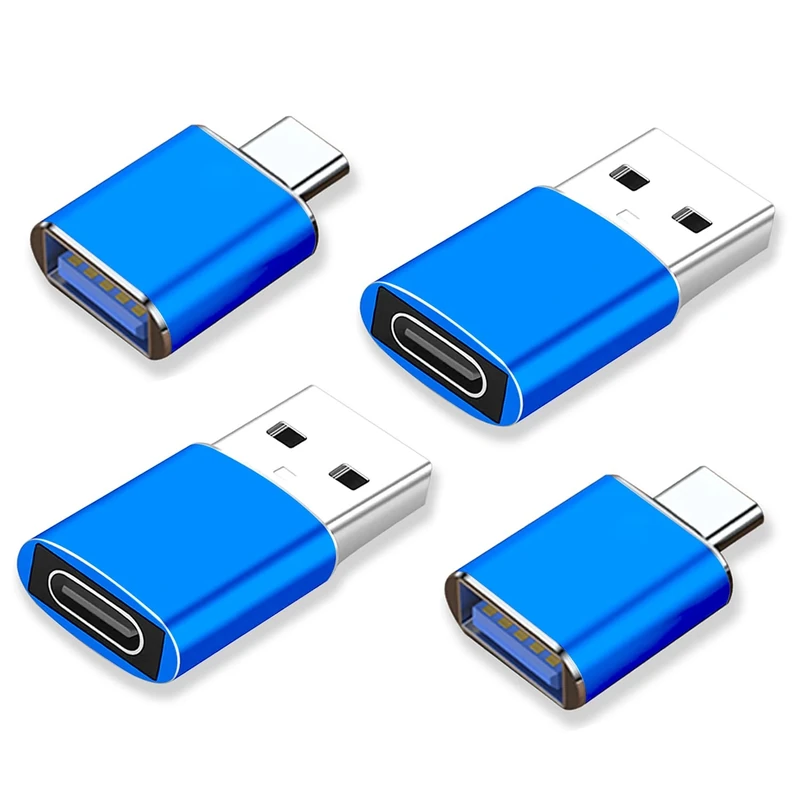La Brodée USB C to USB Adaptor, USB to USB C Adapter 4Pack, USB 3.0 5Gbps Data Sync OTG Adapter Compatible with Laptop/Power/Car/Smartphone/Headphone/Bank/Hubs/Mic/iPad 10 Air 4 5, etc - Blue