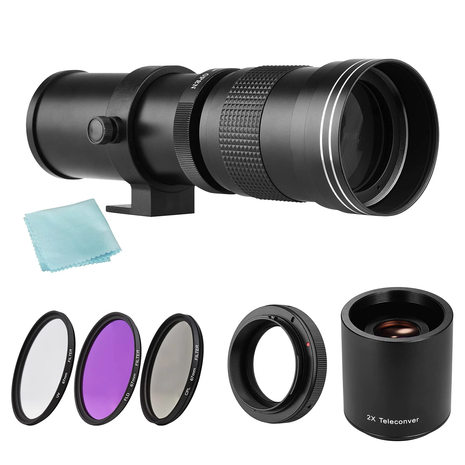 telephoto zoom lens HUIOP Camera MF Super Telephoto Zoom Lens F/8.3-16 420-800mm T Mount + UV/CPL/FLD Filters Set +2X 420-800mm Teleconverter Lens + T2- Adapter Ring Replacement for Canon EF-mount Reb