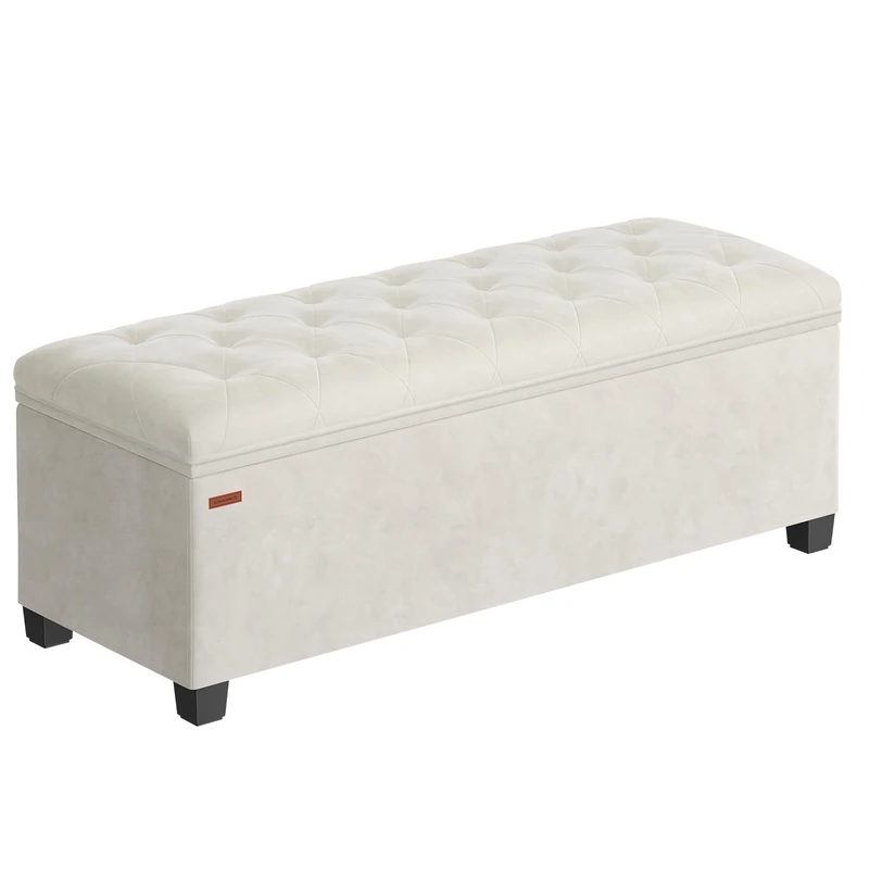 SONGMICS Storage Ottoman Bench, Ottoman Foot Rest with Legs, 40 x 110 x 40 cm, End of Bed Bench, Storage Chest, Load up to 300 kg, for Living Room, Bedroom, Entryway, Cream White LSF089W02 - Image 1