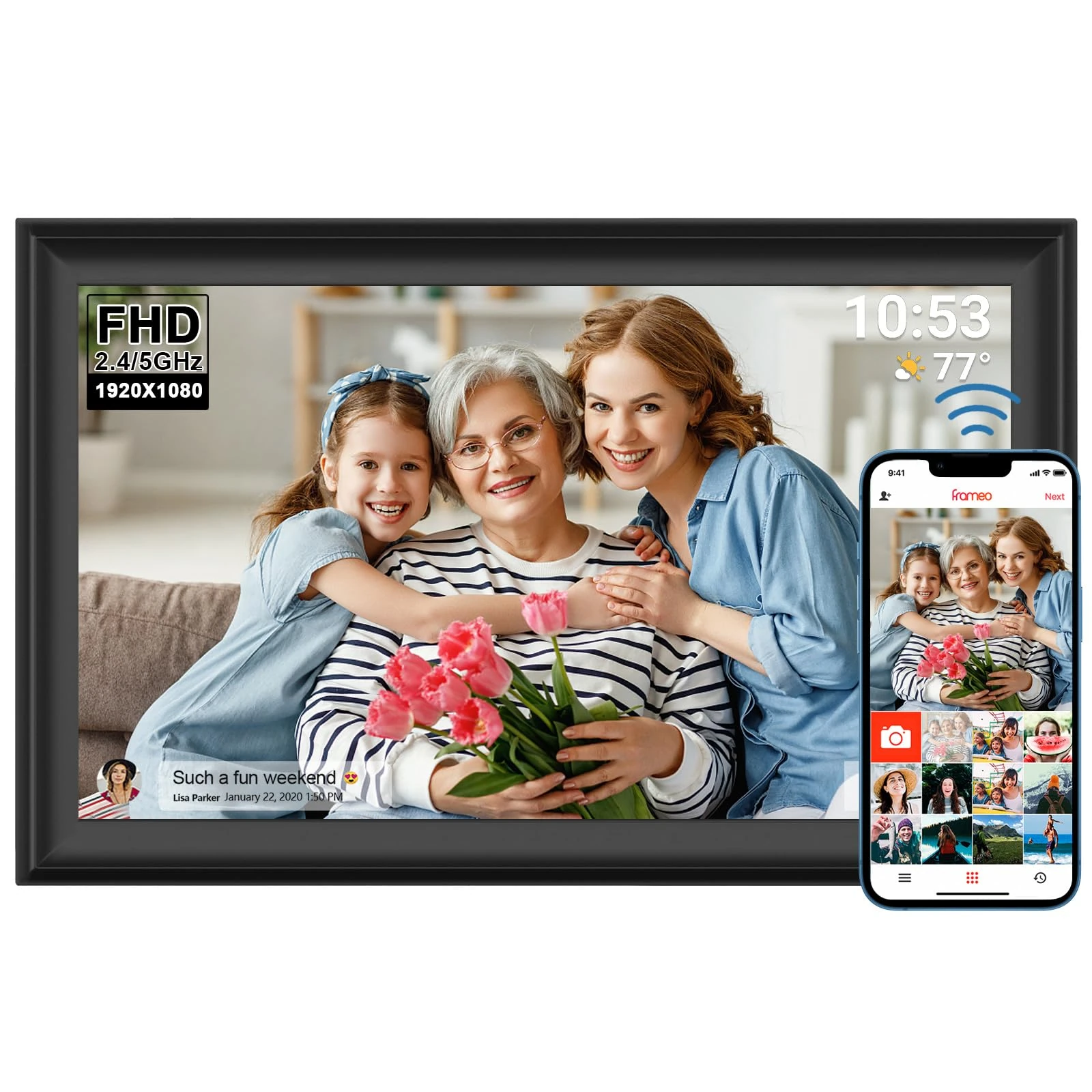 YENOCK 64GB FRAMEO 15.6 inch WiFi Digital Picture Frame 1920x1080 FHD Large Smart Digital Photo Frame IPS Touch Screen Auto-Rotate Wall Mountable Motion Sensor Share Photos/Videos Instantly via APP