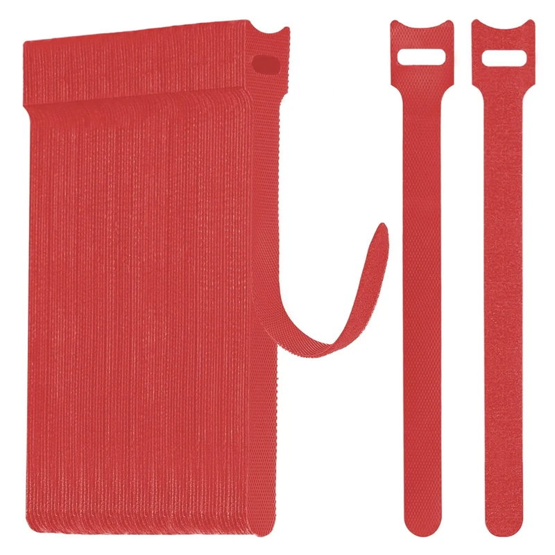 WSZJINB 70pcs Reusable Cable Ties 15cm Long, Red Adjustable Hook and Loop Wire Tidy Straps for Cable Management, Organiser