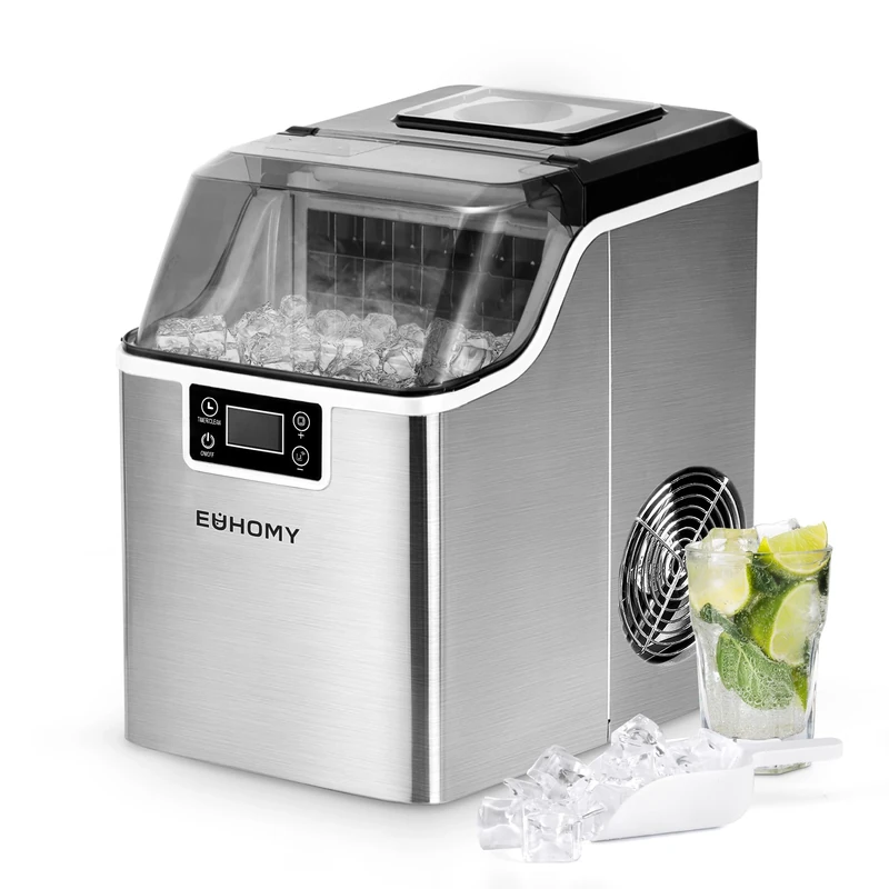 EUHOMY Ice Cube Maker Machine Countertop-2 Ways to Add Water, 24kg/Day, 24 Pcs Ready in 13 Mins, Self-Cleaning Portable ice maker with Ice Scoop & Basket, Perfect for Home/Kitchen/Office/Bar