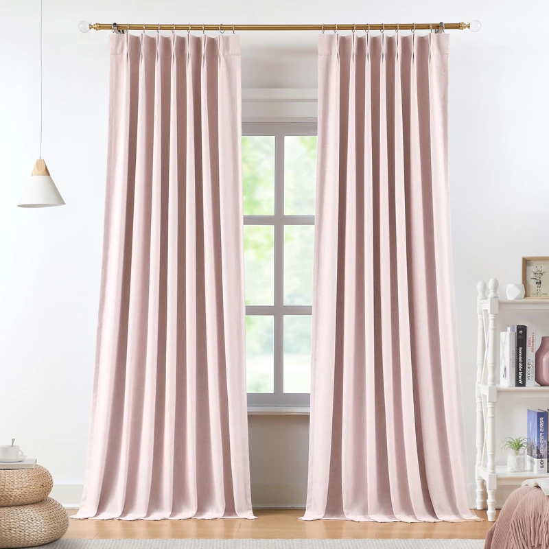 Vision Home Soft Pink Pinch Pleated Full Blackout Curtains Linen Blended Room Darkening Curtain Panels 72 inch for Living Room Bedroom Thermal Insulated Pinch Pleat Drapes with Hooks 40" Wx72 Lx2