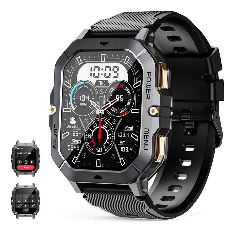 Smart Watch for Men Answer/Make Calls, 2.02" Touch Screen Smart Watches with Step Counter, Heart Rate Sleep Monitor, 100+ Sport Modes, Fitness Tracker, 1ATM Waterproof Smartwatch for Android iOS