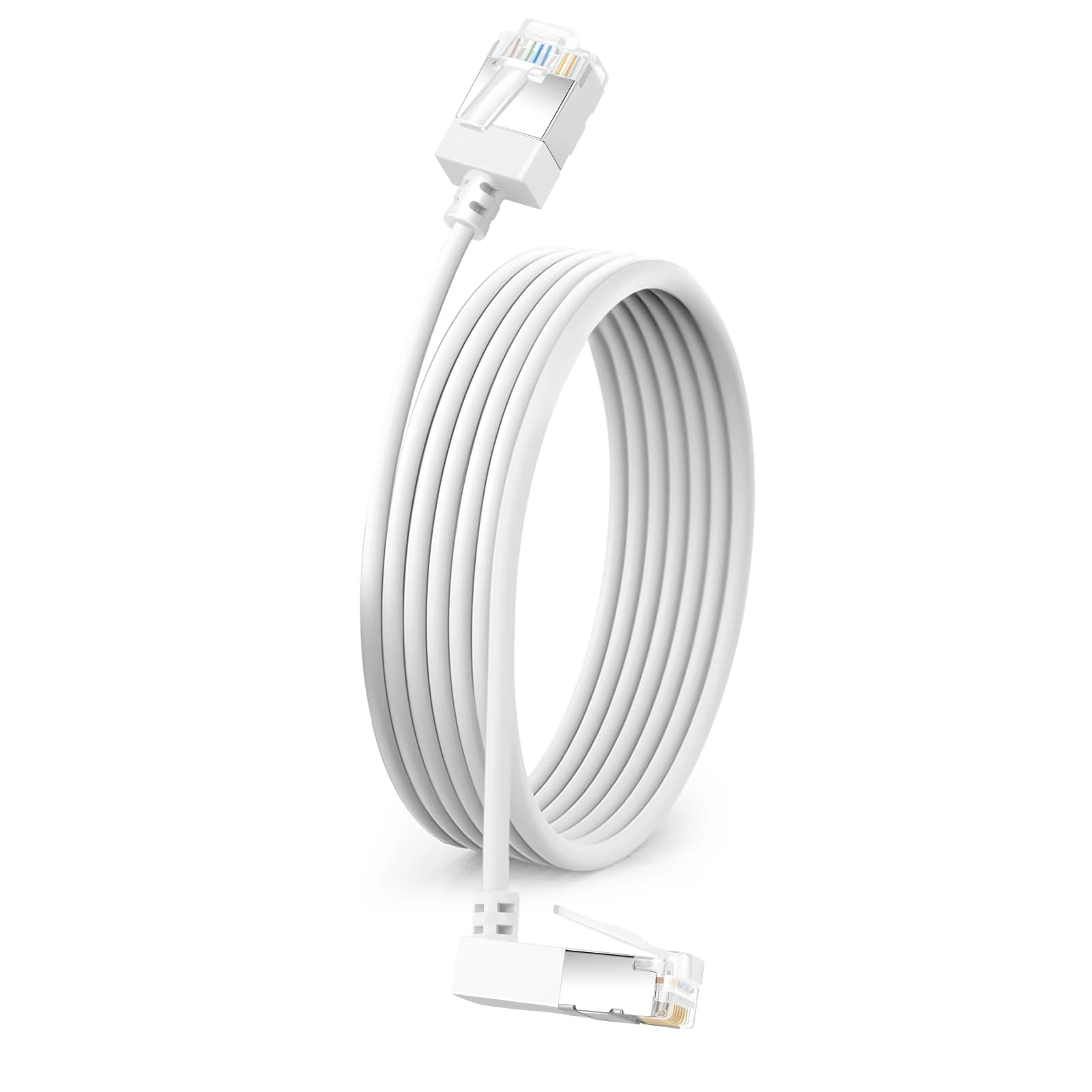 Dutevolns Flexible Cat 6 Ethernet Cable 270 °Upward Angle 3M, Ultra Thin & Slim Rj45 Cat 6a LAN Cord up to High Speed 10Gbps 550MHz for PC, Router, Windows (White)