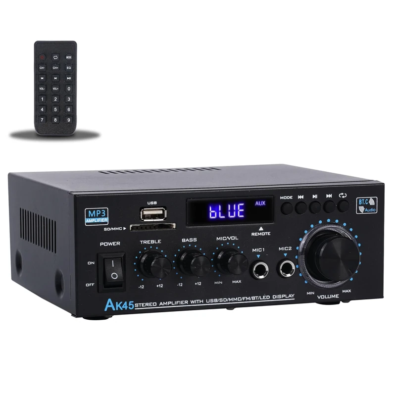 Stereo Audio AK45 Amplifier,300W Home 2 Channel Wireless Bluetooth 5.0 Power Amplifier System, Home Amplifiers FM Radio, USB, SD Card, with Remote Control Home Theater Audio Stereo System