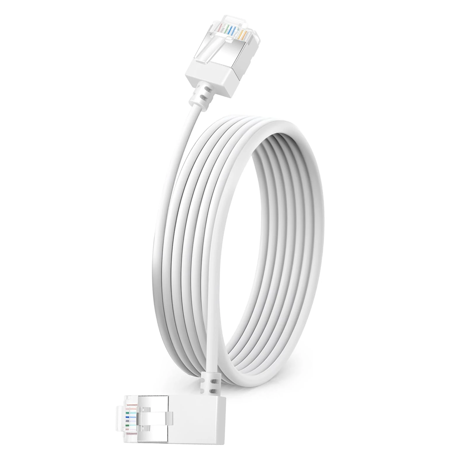 Dutevolns Slim Cat 6 Ethernet Cable 90° Left Angled 1M, Ultra Thin & Flexible Rj45 LAN Cord up to High Speed 10Gbps 550MHz for Mac, PC, Router, Windows (White)