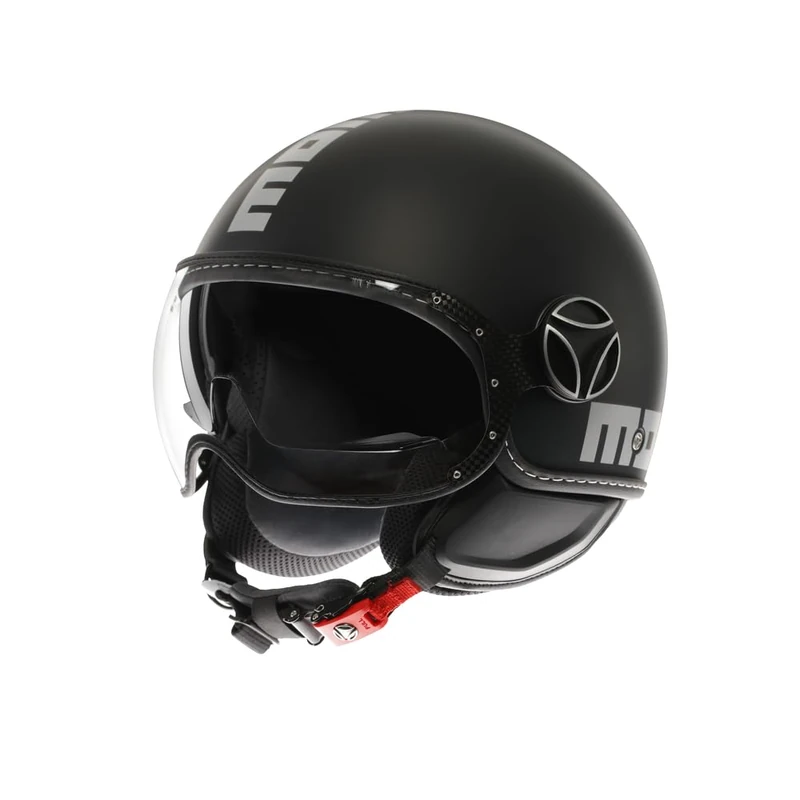 MOMO Design - FGTR EVO E2206, Jet Helmet with Sun Visor, Open Helmet for Motorcycles and Scooters, for Men and Women, Matt Black/Silver, XL