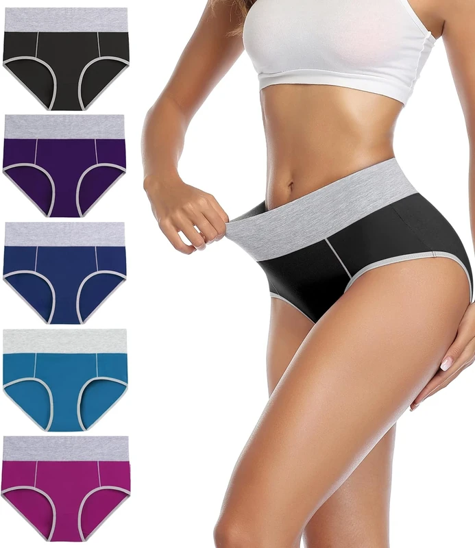 wirarpa Underwear Women High Waist Cotton Knickers Ladies Panties Full Coverage Briefs Underpants Plus Size Multicolour 5 Pack 3XL