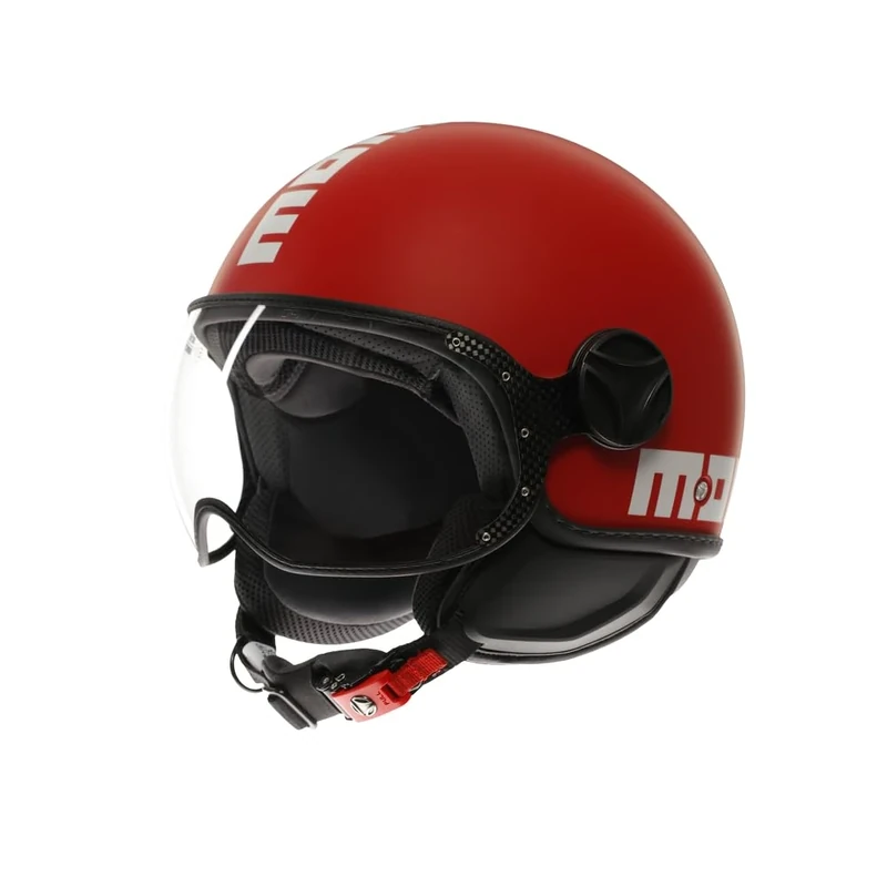 MOMO Design - FGTR CLASSIC E2206, Jet Helmet, Open Helmet for Motorcycles and Scooters, for Men and Women, Candy Matt Red/White, M