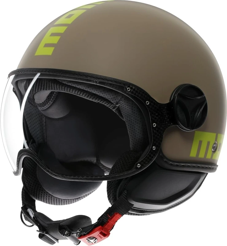 MOMO Design - FGTR CLASSIC E2206, Jet Helmet, Open Helmet for Motorcycles and Scooters, for Men and Women, Matt Sand/Lime, S