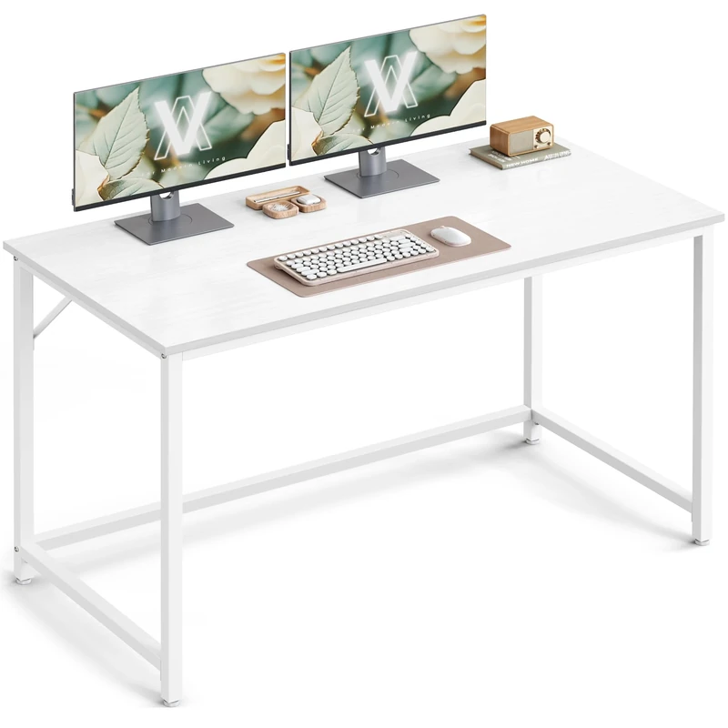 VASAGLE Computer Desk, Office Desk, 120 x 60 x 76 cm, for Study, Bedroom, Living Room, Metal Frame, Maple White and Cloud White LWD039W01