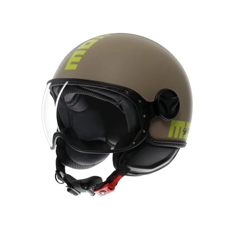 MOMO Design - FGTR CLASSIC E2206, Jet Helmet, Open Helmet for Motorcycles and Scooters, for Men and Women, Matt Sand/Lime, XL