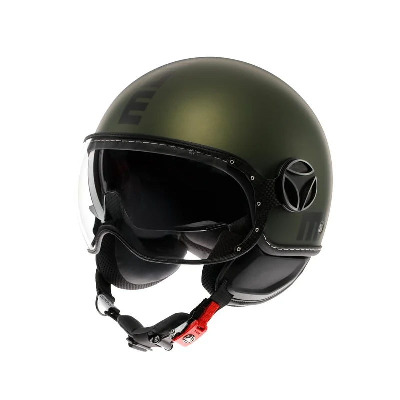 MOMO Design - FGTR EVO E2206, Jet Helmet with Sun Visor, Open Helmet for Motorcycles and Scooters, for Men and Women, Matt Green/Black, XS