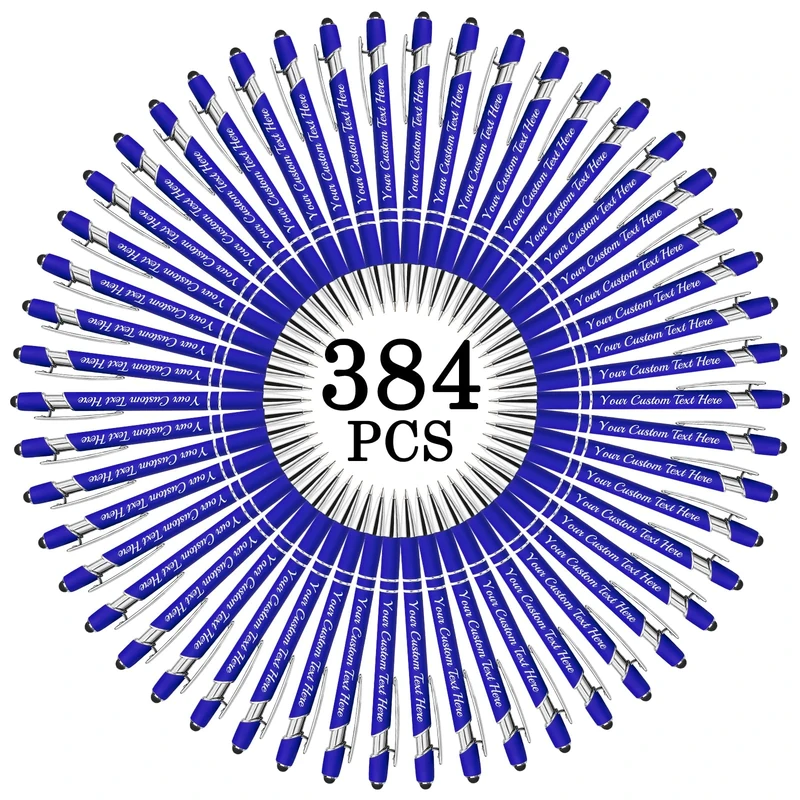 Farbely Personalized Pens Bulk with Name Free Engraving,Blue Custom Ballpoint Pen with Stylus,Text,logo Customized for Men Women Business,Graduation,Anniversaries Gift 384PCS