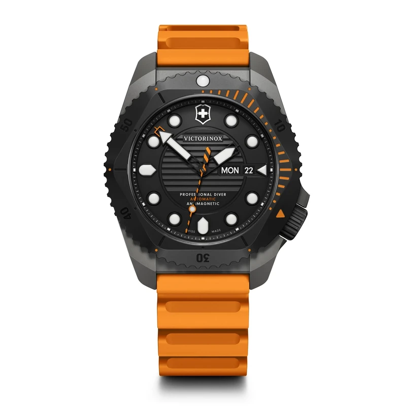 Victorinox Men’s Watch Dive Pro Automatic Ø 43 mm, Swiss Made, Automatic, Water-Resistant up to 300 m, Sapphire Glass, Rubber Strap, Orange