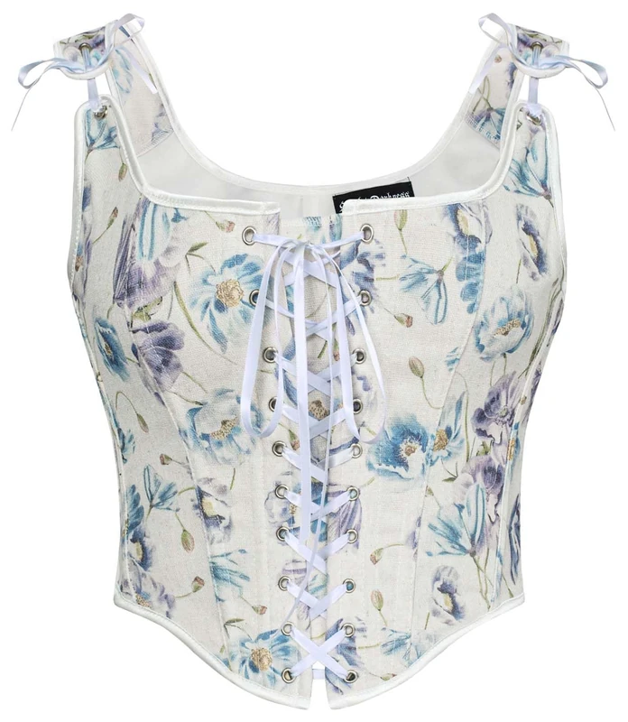 SCARLET DARKNESS Corset Tops for Women Renaissance Lace Up Floral Overbust Boned Bustier Bodice, Blue Flower, 10