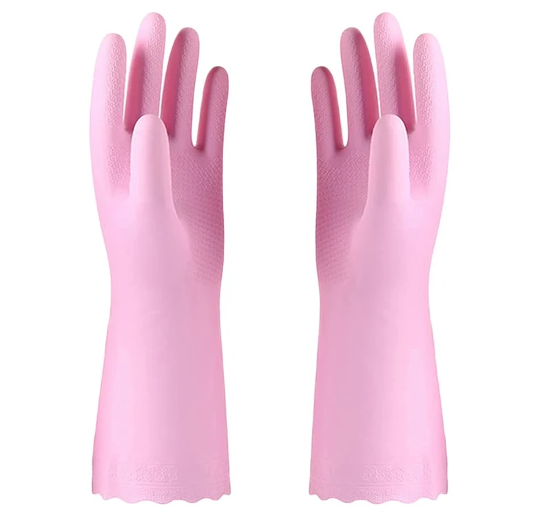 Alimat PluS 1 Pack Reusable Cleaning Gloves Latex Free, Dishwashing Gloves with Cotton Flock Liner and Embossed Palm, Waterproof Household Gloves for Laundry, Gardening (Pink, Medium)