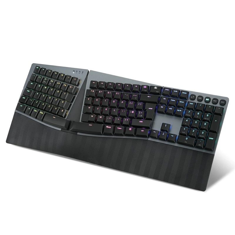 perixx PERIBOARD-835BL Ergonomic Wireless Mechanical Keyboard - RGB, Low-Profile Blue Clicky Switches, Multi-Device, UK QWERTY