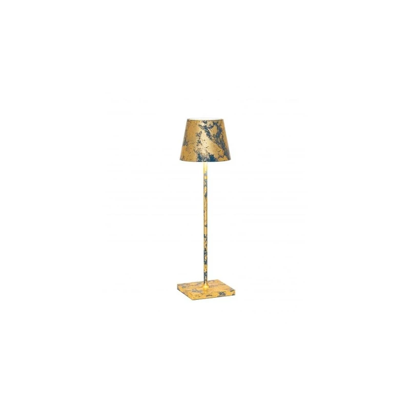 Zafferano, Poldina Pro Rechargeable and Wireless Table Lamp with Touch Control, Indoor Lamp, Dimmer 2200-3000K, Height 38 cm, Colour Avio Blue - Crackled Gold Leaf