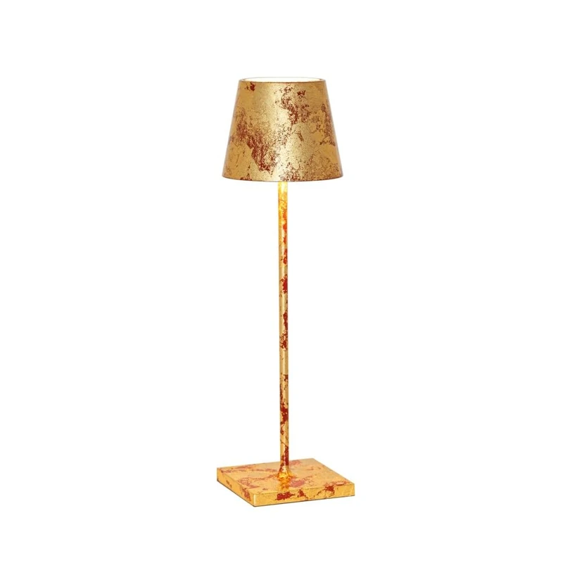 Zafferano, Poldina Pro Rechargeable and Wireless Table Lamp with Touch Control, Indoor Lamp, Dimmer 2200-3000K, Height 38 cm, Red - Crackled Gold Leaf
