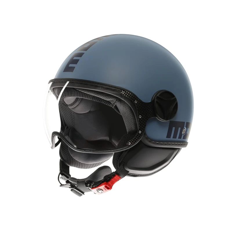 MOMO Design - FGTR CLASSIC E2206, Jet Helmet, Open Helmet for Motorcycles and Scooters, for Men and Women, Matt Dusty Blue/Blue, XS