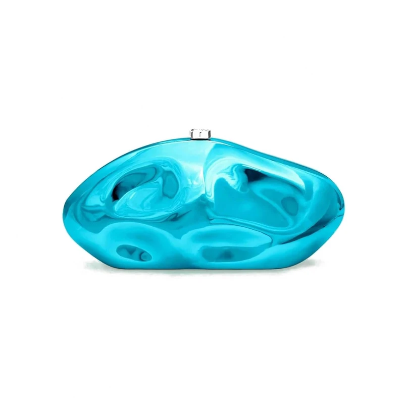 PSBIY Women Acrylic Evening Clutch Purse Unique Metallic Lattice Pattern Handbag Glitter Crossbody Bag for Banquet Prom, Sky Blue