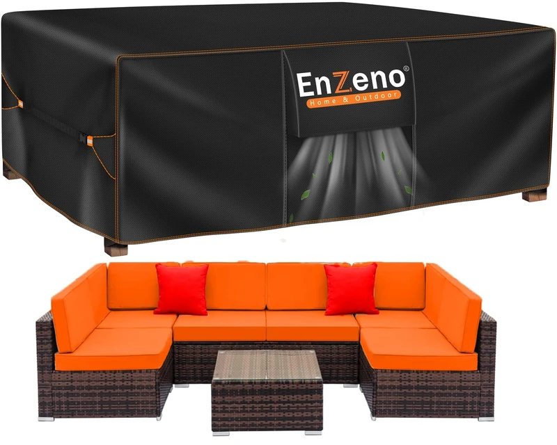 Enzeno Large Garden Furniture Cover,300x300x90cm Outdoor Garden Furniture Set Covers Waterproof,420D Heavy Duty Patio Furniture Covers for Outside,Windproof,&Anti-UV for Chair and Table Rattan Sofa