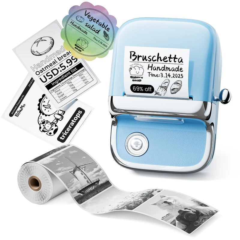 Phomemo M150 Bluetooth Label Maker Machine with Tape, Upgraded Thermal Photo Printer (Ink-Free), Versatile App with 100 Fonts and 1000+ Icons, Portable Label Maker for Home, Kitchen, School, Office