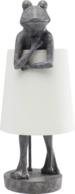 KARE Design Table Lamp Animal Frog, Grey, Bar Steel, Shade Linen, Bedside Lamp, Lighting, Room Decor, Bedroom, Living Room, Bulb not Included, 58 x 23 x 29 cm (H/W/D)
