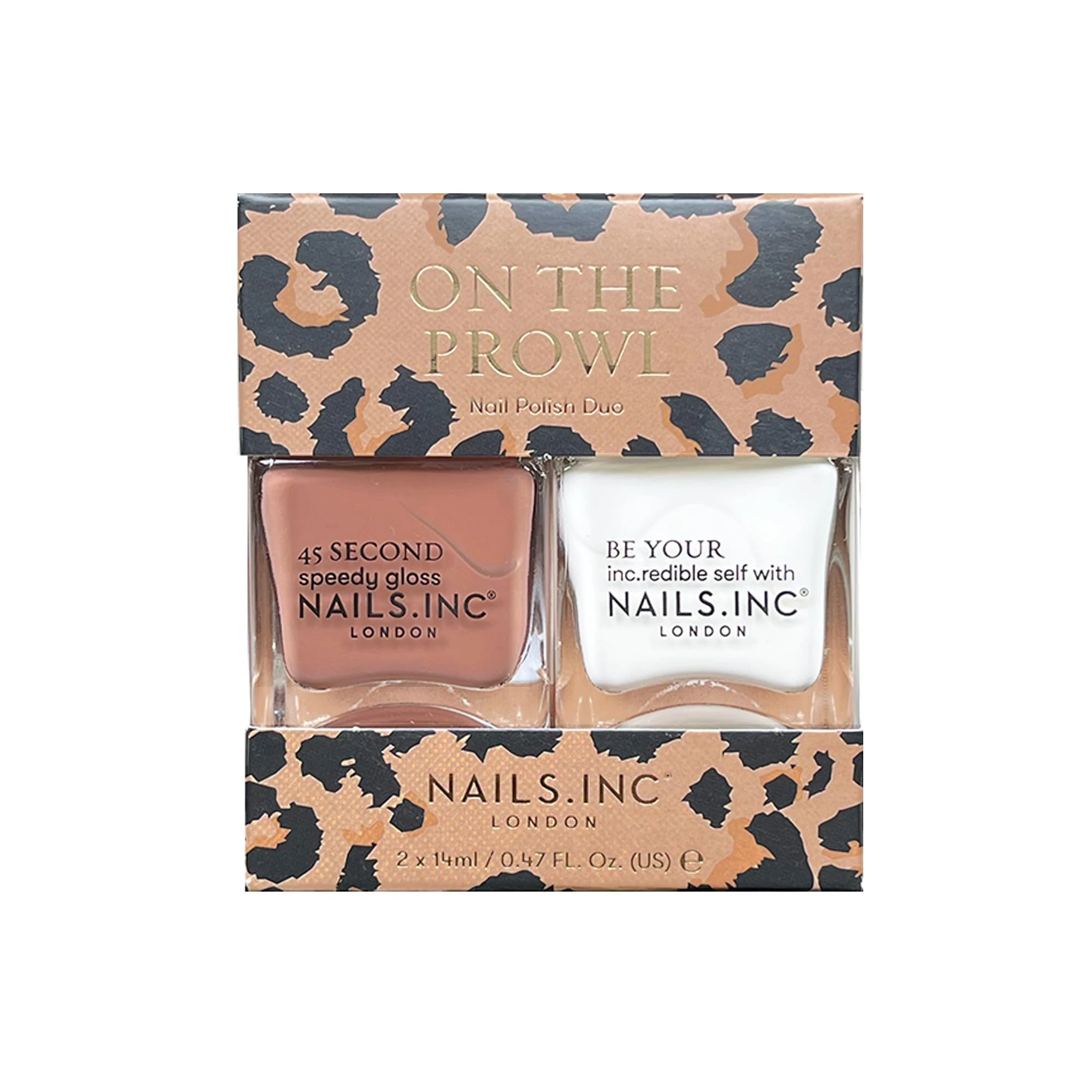 Nails Inc 45 Second Speedy Gloss On The Prowl Nail Polish Duo, Glossy, No Chip, Long Lasting, Quick Dry, Air Dry, Professional Manicures & Pedicures, Fingernails & Toenails, 2 Piece Set