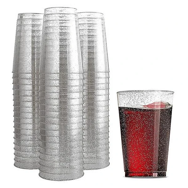 Homéa, Set of 20 Reusable Plastic Glasses 20 cl Glitter Silver
