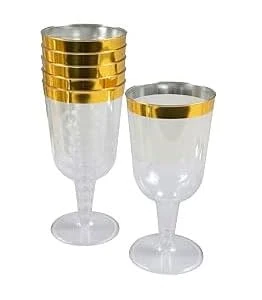 Homéa, Set of 6 Reusable Plastic Wine Glasses 18 cl Gold