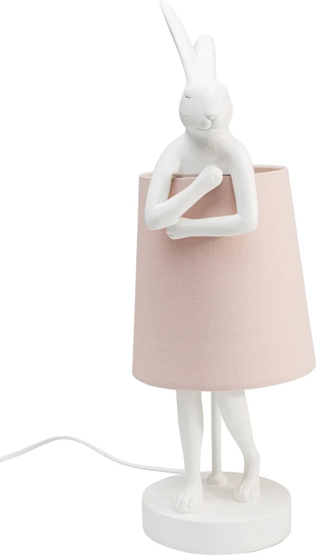 KARE Design Table Lamp Animal Rabbit, White and Rose, Shade Linen, Bar Steel, Bedside Lamp, Elegant Lighting, Room Decor, Bedroom, Living Room, Bulb not Included, 50 x 17 x 20 cm (H/W/D)