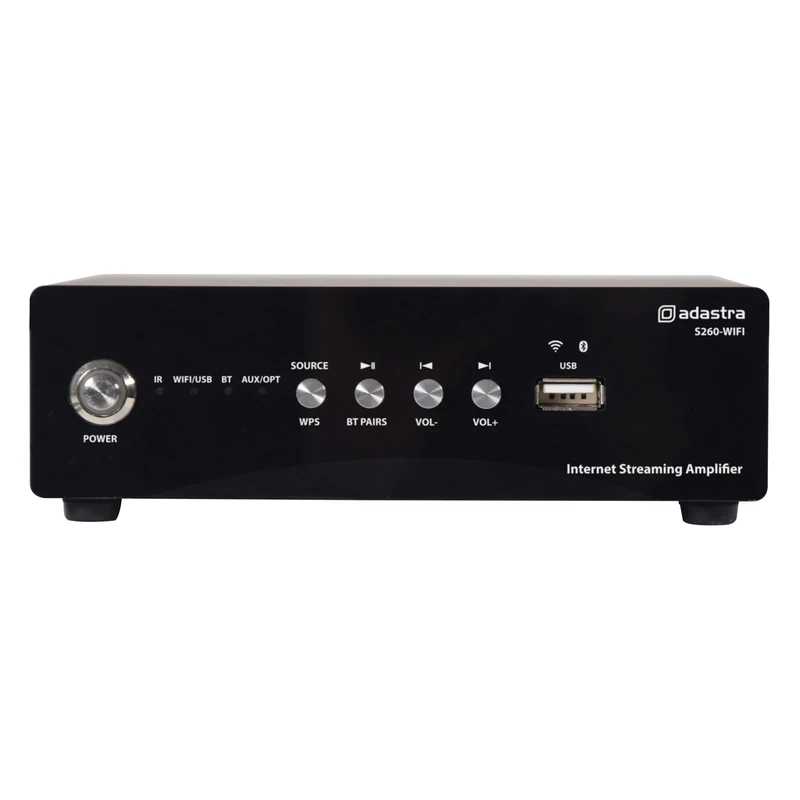 Adastra | S260 WiFi Streaming Audio Amplifier | Compact 2 x 60W Output Amp with Bluetooth and Wifi Streaming Control from Android or iOS Endless Audio Playback from your Favourite Streaming Service