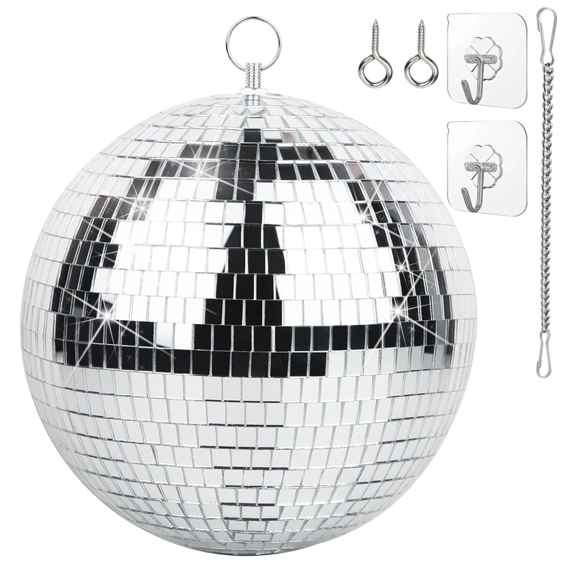 Oversevenls 200m Disco Ball Mirror Ball Set with Chain & Hook - Party Lighting Decoration for Events, Weddings, Halloween, Silver