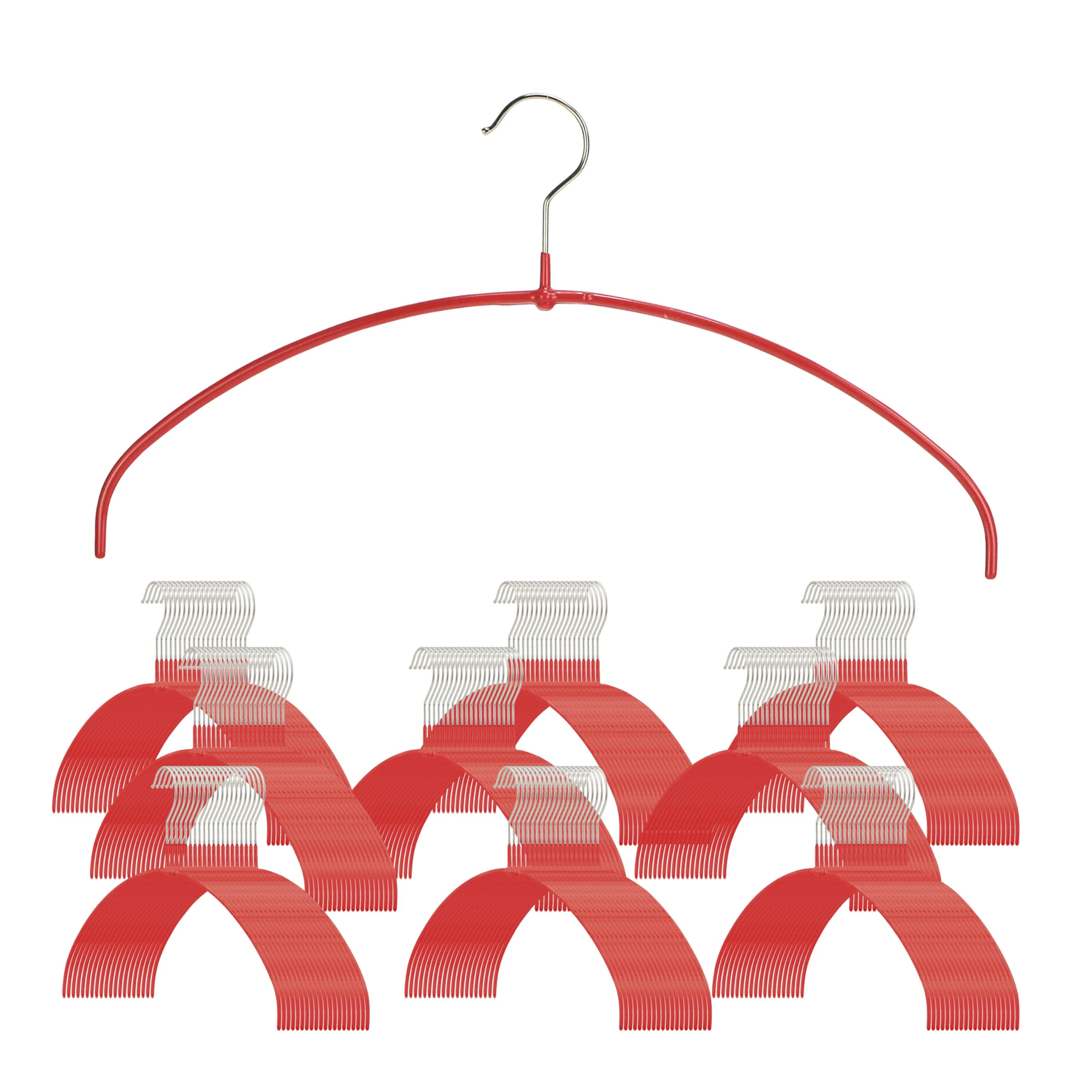 Mawa Narrow Petite Clothing Hangers, Steel Hanger with Non-Slip Coating, for Shirts, Dresses, Camisoles, T-Shirts, Space-Saving, 360-degree Rotatable Hook, Set of 120, Red