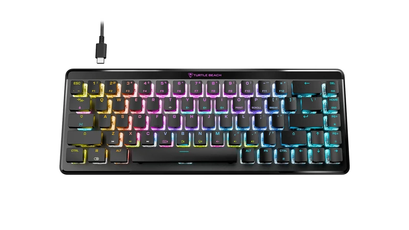 Turtle Beach Vulcan II Mini Air – Optisch-mechanische kabellose Gaming-Tastatur (65%), anpassbare RGB-Beleuchtung, abnehmbares Kabel, Smart Keys, Aluminiumplatte – Schwarz