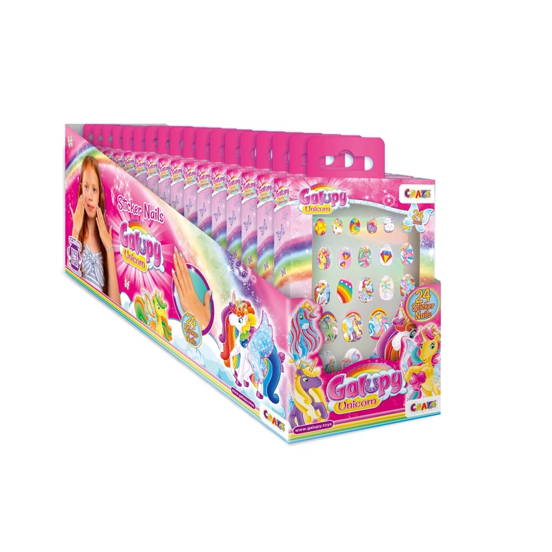 CRAZE 18 Packs of Galupy Unicorn Girls' False Nails for Girls, 24 Press-On Artificial Nail Tips, Durable, Long-Lasting, Easy Apply, Reusable DIY Acrylic Nail Extension Tips